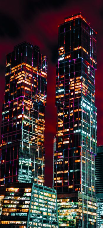 Moscow City, skyscrapers, night Wallpaper 1440x3200