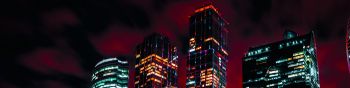 Moscow City, skyscrapers, night Wallpaper 1590x400