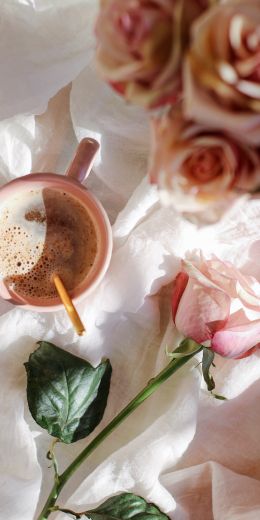Обои 720x1440 чашка кофе, эстетика розового
