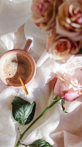 coffee cup, aesthetic pink Wallpaper 750x1334