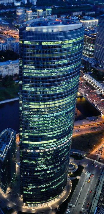Обои 1080x2220 Москва-Сити, небоскребы, город