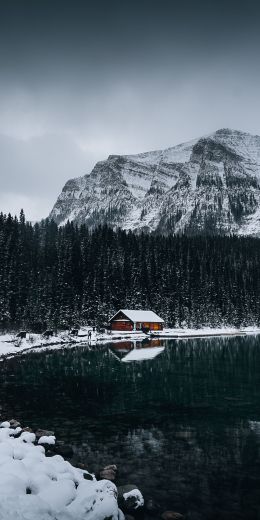 lake house, snow, winter Wallpaper 720x1440