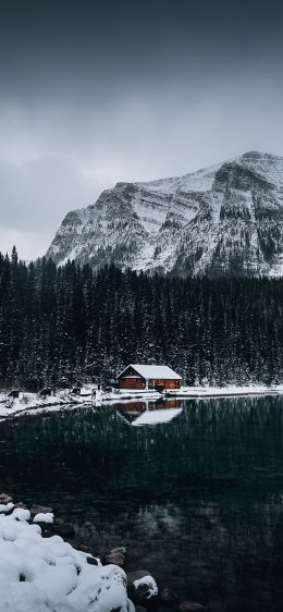 lake house, snow, winter Wallpaper 1242x2688