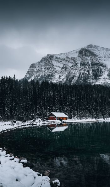 lake house, snow, winter Wallpaper 600x1024