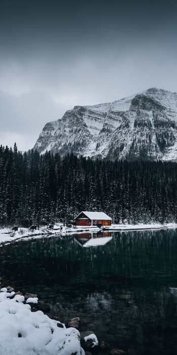 lake house, snow, winter Wallpaper 720x1440