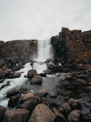 Iceland, waterfall, stones Wallpaper 2048x2732