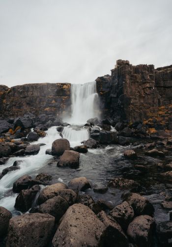 Iceland, waterfall, stones Wallpaper 1668x2388