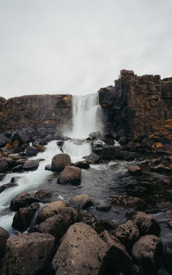 Iceland, waterfall, stones Wallpaper 1752x2800