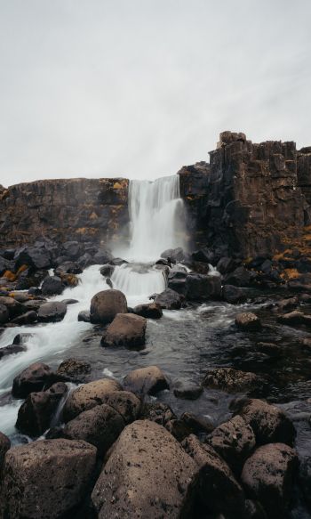 Iceland, waterfall, stones Wallpaper 1200x2000