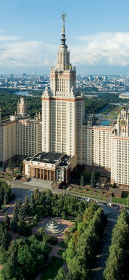 Обои 828x1792 МГУ, Сталинская высотка, Москва