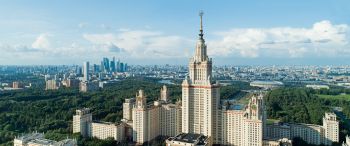 Moscow State University, Stalin skyscraper, Moscow Wallpaper 3440x1440