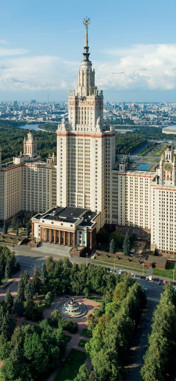 Обои 828x1792 МГУ, Сталинская высотка, Москва