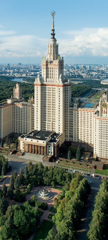 Moscow State University, Stalin skyscraper, Moscow Wallpaper 1440x3200