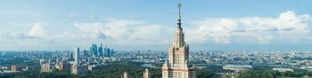 Moscow State University, Stalin skyscraper, Moscow Wallpaper 1590x400