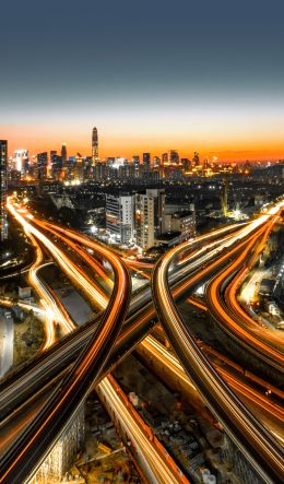 bird's eye view, night city Wallpaper 600x1024