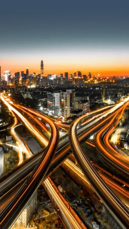 bird's eye view, night city Wallpaper 640x1136