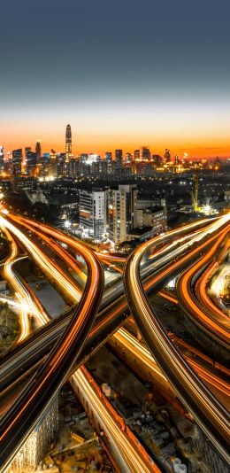 bird's eye view, night city Wallpaper 1080x2220