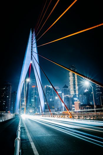 bridge, road, night city Wallpaper 640x960