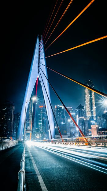 bridge, road, night city Wallpaper 640x1136