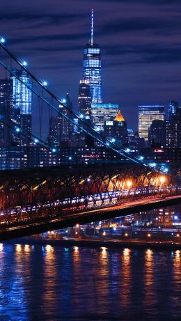 Brooklyn Bridge, New York, night city Wallpaper 640x1136