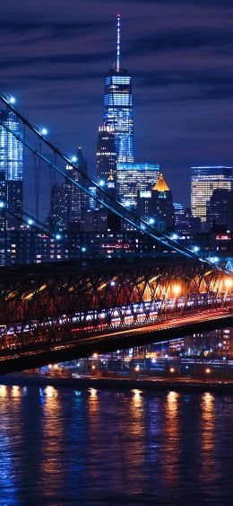Brooklyn Bridge, New York, night city Wallpaper 1080x2340