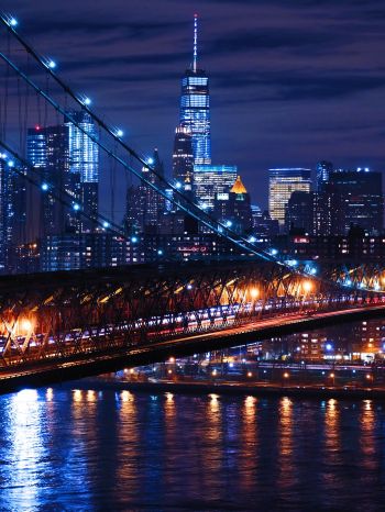 Обои 1536x2048 Бруклинский мост, Нью-Йорк, ночной город