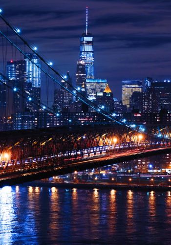 Обои 1668x2388 Бруклинский мост, Нью-Йорк, ночной город