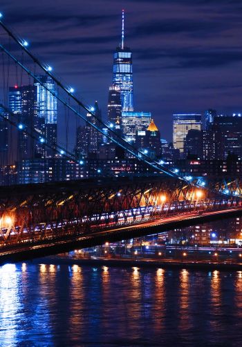 Brooklyn Bridge, New York, night city Wallpaper 1640x2360