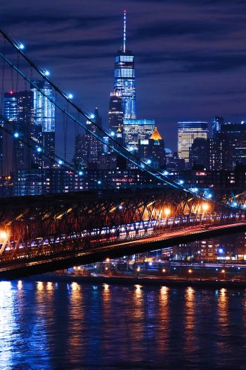Обои 640x960 Бруклинский мост, Нью-Йорк, ночной город