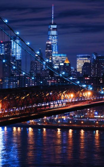 Brooklyn Bridge, New York, night city Wallpaper 1752x2800