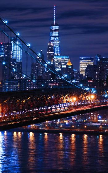 Обои 800x1280 Бруклинский мост, Нью-Йорк, ночной город