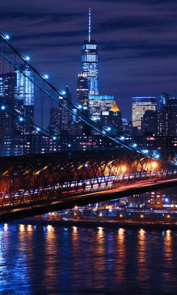 Brooklyn Bridge, New York, night city Wallpaper 1200x2000