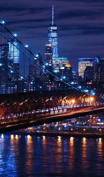 Обои 600x1024 Бруклинский мост, Нью-Йорк, ночной город