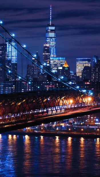 Обои 640x1136 Бруклинский мост, Нью-Йорк, ночной город