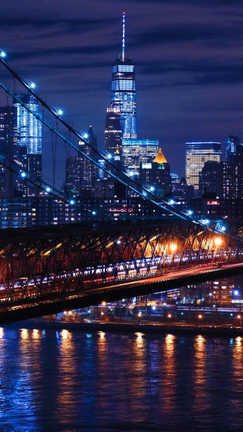 Обои 720x1280 Бруклинский мост, Нью-Йорк, ночной город