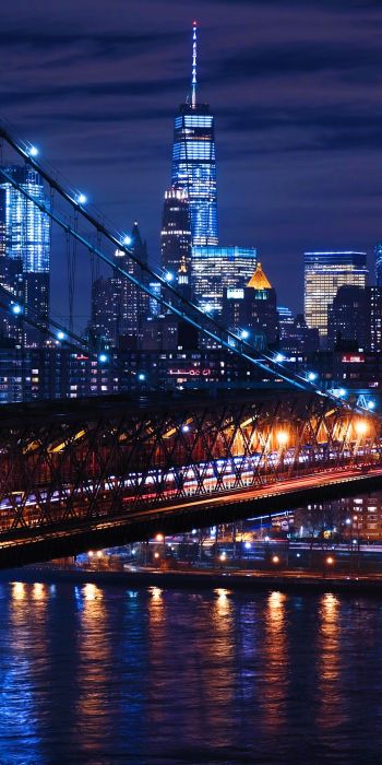 Обои 720x1440 Бруклинский мост, Нью-Йорк, ночной город