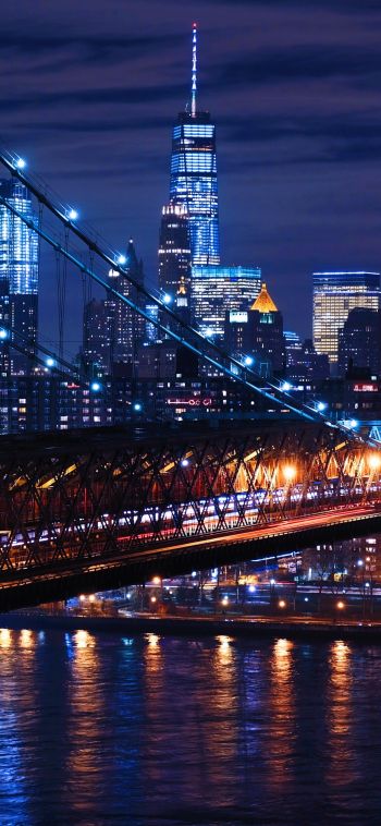 Brooklyn Bridge, New York, night city Wallpaper 1080x2340