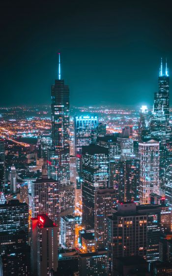Chicago, USA, night city Wallpaper 1200x1920