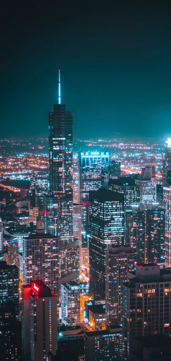 Chicago, USA, night city Wallpaper 1080x2280
