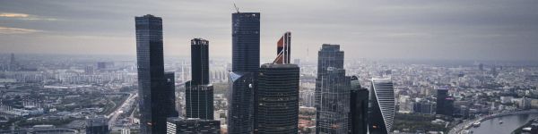 Moscow City, skyscrapers, Moscow Wallpaper 1590x400