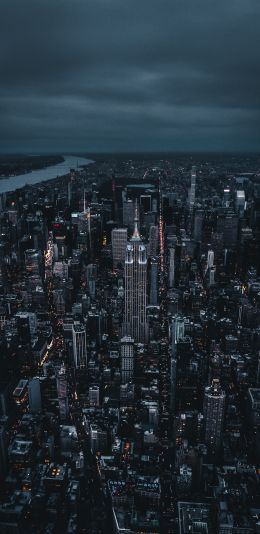 New York, bird's eye view, night city Wallpaper 1080x2220