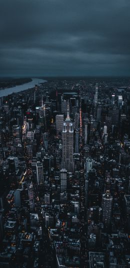 New York, bird's eye view, night city Wallpaper 1440x2960