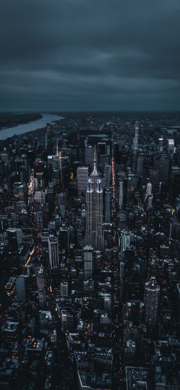 New York, bird's eye view, night city Wallpaper 1080x2340