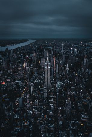 New York, bird's eye view, night city Wallpaper 640x960