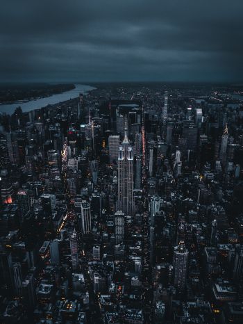 New York, bird's eye view, night city Wallpaper 2048x2732