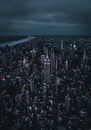 Обои 1668x2388 Нью-Йорк, вид с высоты птичьего полета, ночной город