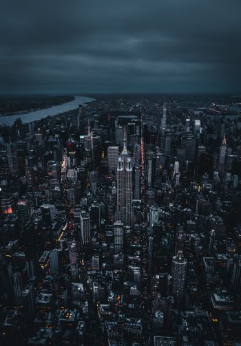 New York, bird's eye view, night city Wallpaper 1640x2360