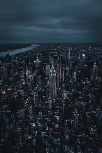 New York, bird's eye view, night city Wallpaper 640x960