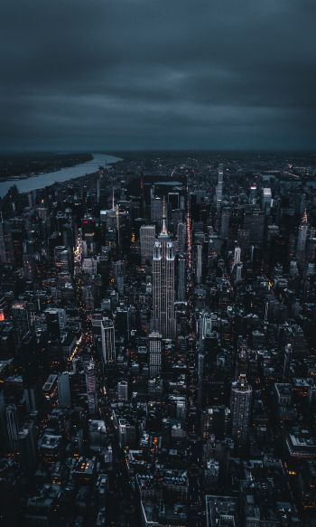 New York, bird's eye view, night city Wallpaper 1200x2000