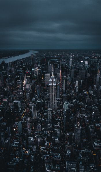 New York, bird's eye view, night city Wallpaper 600x1024